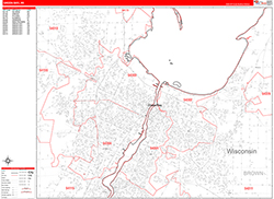 Green Bay Wall Map Zip Code Red Line Style 2026